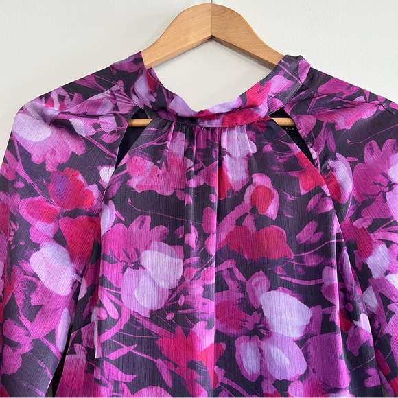 Ted Baker Purple Floral Sammieh High Neck & Flare Mini Dress Size 6 - Picture 4 of 17